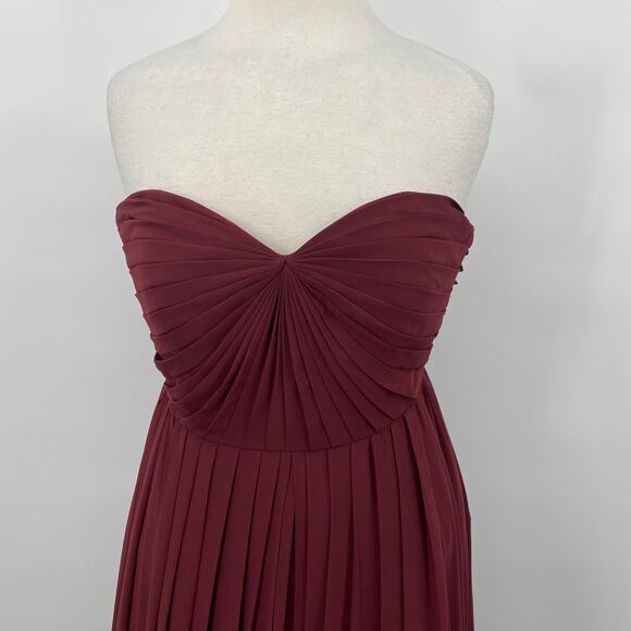 Jenny Yoo Collection Gown Pleated Bodice Strapless Sweetheart Maxi Burgundy 6 - Picture 3 of 10